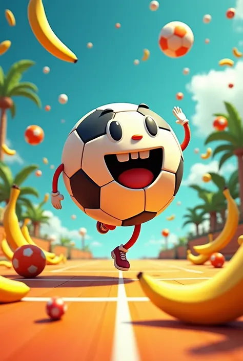 Create a head ball starting background, let bananas and balls fly in the air