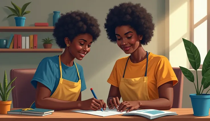 Illustration of  black africans youth (male and female) in a workplace setting, demonstrating that our entrepreneurship and work readiness skills enlighted her chances of getting a decent employment in Government, NGO, company, .factory, …….