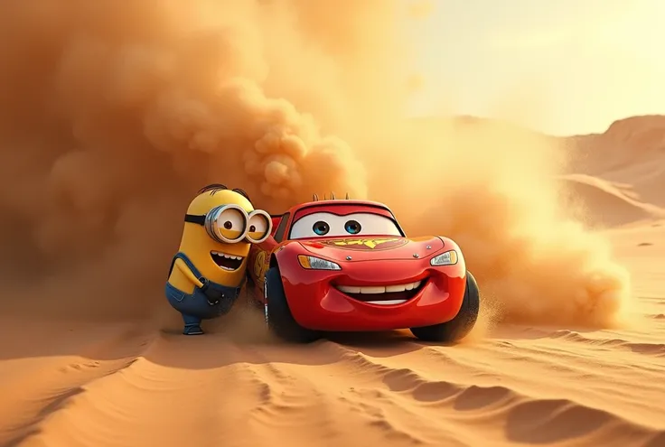 A sandstorm suddenly hits the desert. McQueen searches for shelter to protect the Minion. Their bond grows stronger as they face the storm together.