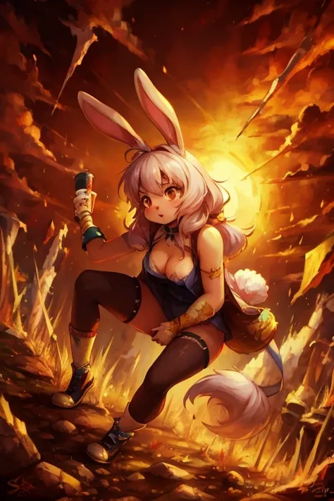 Female furry teenager sara rabbit style chaotic painting 