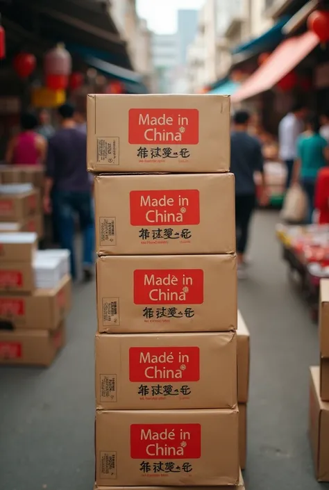 Boxes in market , on which ‘made in china’ is written