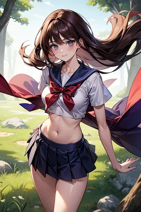 最 high image quality, masterpiece, 4K,  high image quality,  super high res,  of the prairie , CG drawing（ one cool adult female swordsman ） Hair、Brown Hair、Hairstyle、 long hair。 Bangs、Im parting ）。 （Tall、 slender 、 glamorous）（Sexually、Attractive body）
 （ ...