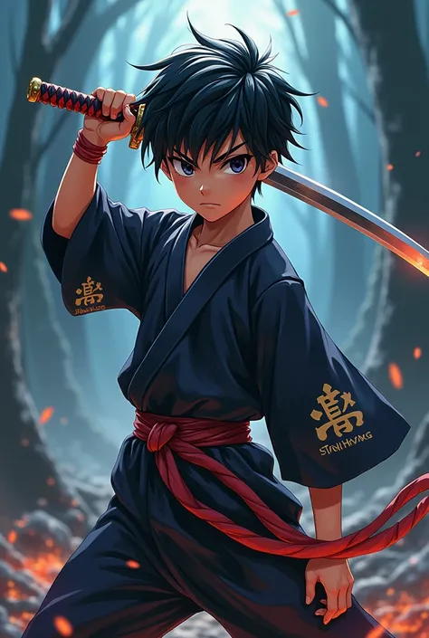 One anime boy with katana