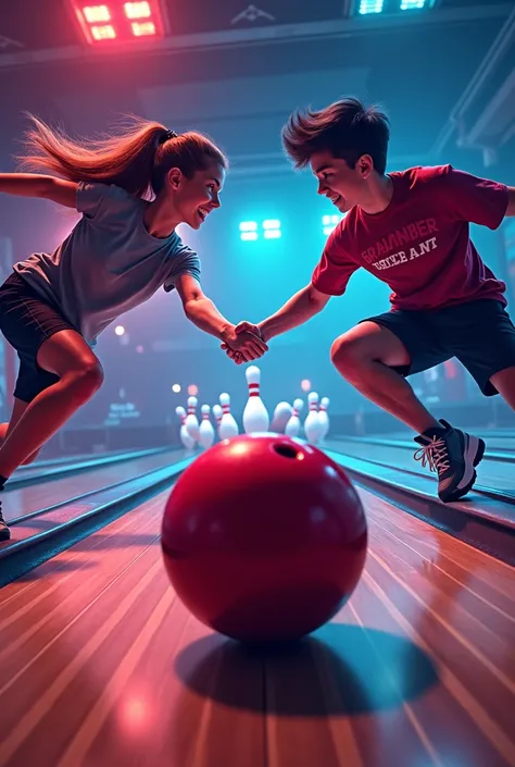 Can you make a bowling tournament poster in theme of “Striking in the battle lane” include element of rivalry, competition, and sportsmanship among student