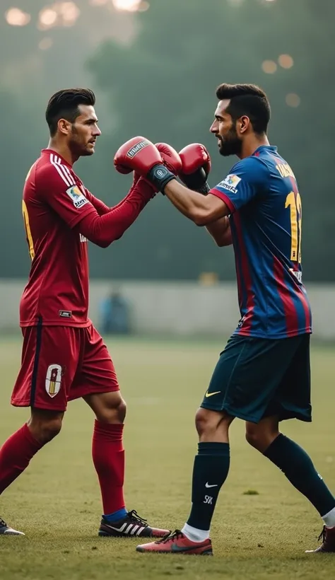 From previous promt...

Step 3: Include Action or Pose

Describe what the subjects are doing. For action scenes, its important to specify movement or interaction.

Example: "Messi and Ronaldo are facing off, in boxing stances, ready to fight."