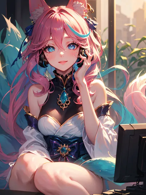 A beautiful anime-style girl with long vibrant hair, wearing headphones and a stylish outfit, intently focused on DJing at a lively rave party, cinematic lighting highlighting her cold yet captivating expression, ultra-detailed 4K digital artwork, best qua...