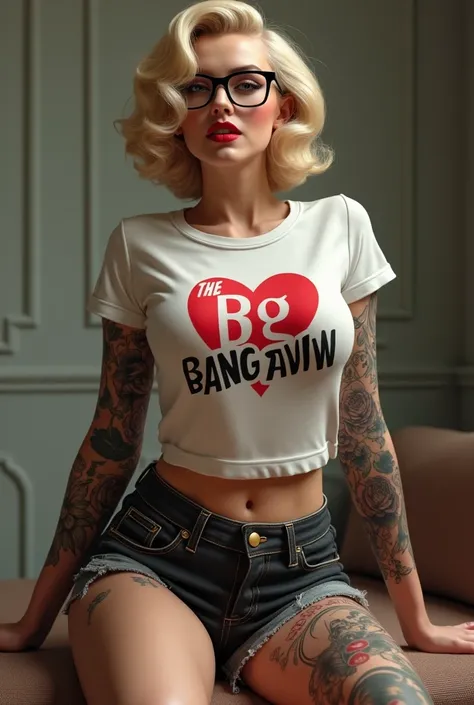 Marylin monroe tattoed wearing glasses, ans big bang theory tshirt sexy big tits 