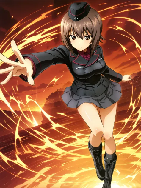 nishizumi maho,uniform,skirt,boots