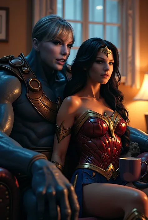 Darkseid accompanies Wonderwoman watching TV, they laugh