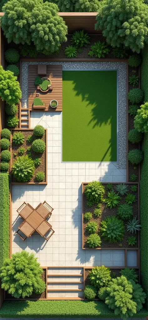 Garden layout 45 m2 L-shaped and 22 m2 L-shaped terrace