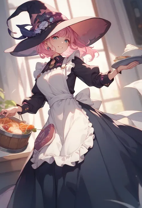  The Witch of the Storm 、 apron、 Long Skirts、 witch hat、Silver decoration、Rin々Shii、 cool sister、 pink hair、 adult woman、 small tits、