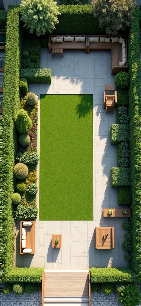 Garden layout 45 m2 L-shaped and 22 m2 L-shaped terrace