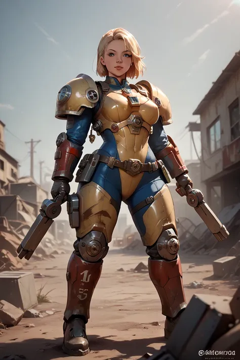  high quality,  8k Ultra HD,  girl ,  blonde , with key , Fallout 4,  Power armor, mechanics