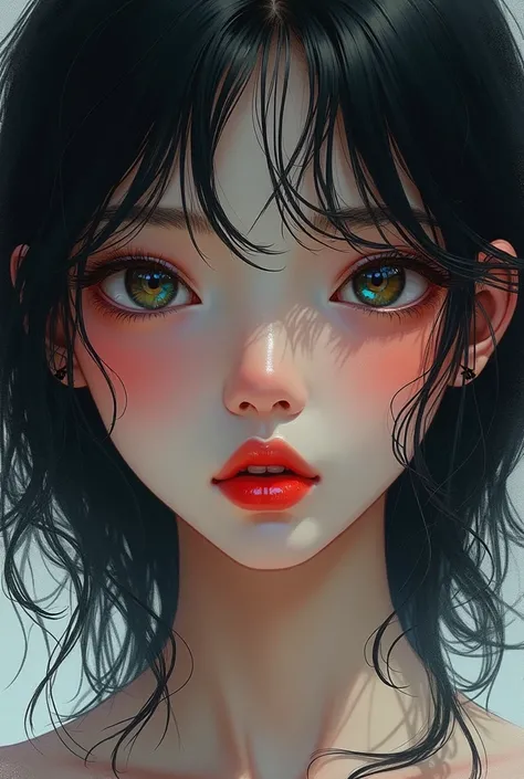  1 girl Waheed , lip, Random color ， black hair, Manhwa