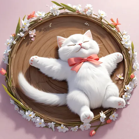 2.5D,  delicate and dynamic ,  cute cat sleeping on her back , Spread her arms and hands wide , Fluffy