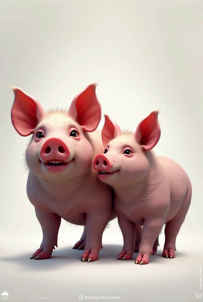 
there are two pigs standing next to each other on a white surface, concept art by Piotr Michałowski, polycount contest winner, conceptual art, anthropomorphic warrior piglet, giant pig, pigs, piglet, hearthstone concept art, world of warcraft concept art,...