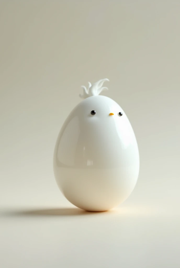 Photo of a white boiled egg with a crooked shape resembling a chick