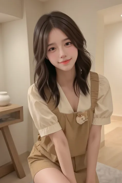 1girl, (indoors:1.4), (cozy room:1.2), (soft casual dress:1.5), (gentle leaning forward:1.4), (warm gentle smile:1.5), (natural photo), best quality, (soft photorealistic:1.4), masterpiece, delicate detail, beautiful, soft detailed CG, unity 8k wallpaper, ...