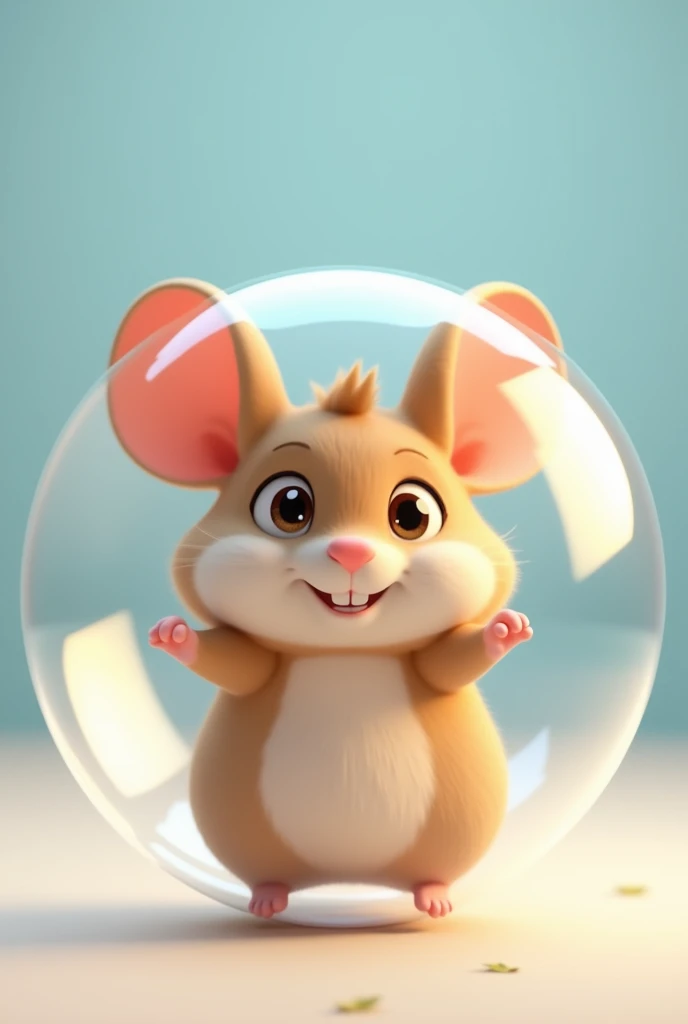 Are you an expert in animating animated characters . Create me a hamster with big ears .  That hamster that is inside a transparent ball
