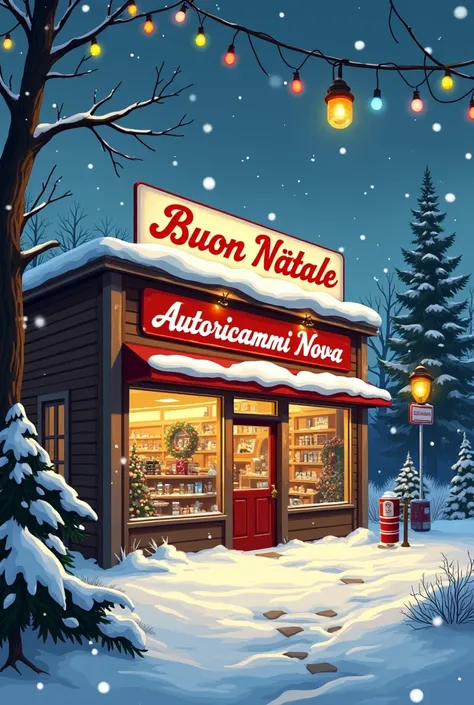 I need to create a car themed Christmas card with  written on "Buon Natale da Autoricambi Nova" 