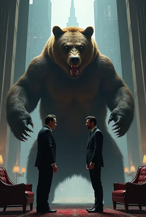 A man in mergers with an enraged giant bear 