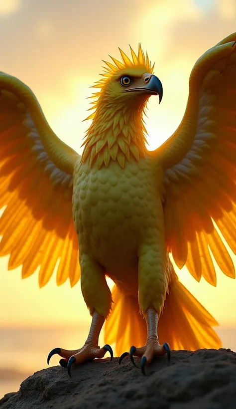 "A majestic hybrid of a star fruit and an eagle, seamlessly combining the features of both in a striking and naturalistic design. The body retains the muscular structure of an eagle, with powerful wings that are partially translucent and shaped like elonga...