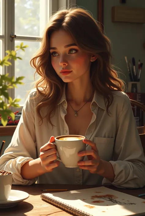 Woman art drink coffee