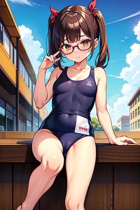 (( top quality )), ((masterpiece)), (  Details),Elementary school trainees,  sexy， pigtails，Glasses，very short ， Very Small Breasts ， tank top，Im in the arena,Gymnastics，Above the average，She has raised one leg a lot，Leg spread，I&#39;m not wearing anything...