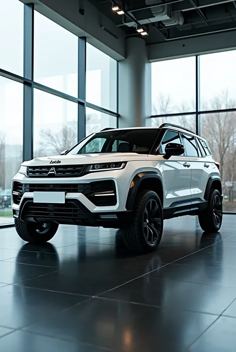 The 2025 Lada Niva 4x4  white and black 
Fully front side in glasses showroom