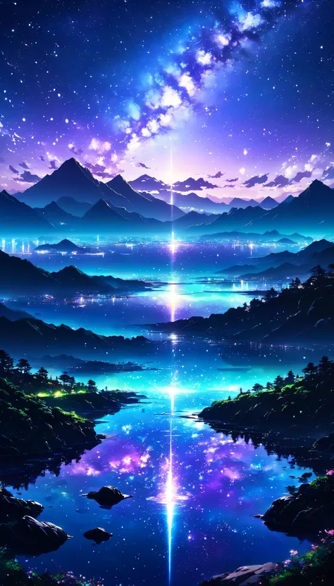Night Sky, star空, Milky Way, star, star屑, Milky Way, star雲, star団, 流star, Celestial Bodies観測, horizon , silhouette, Mountain, ocean , lake, City lights, gradients , Azure, Ultramarine, green, Purple , black, darkness, mystery, grow up, universe, Ea...