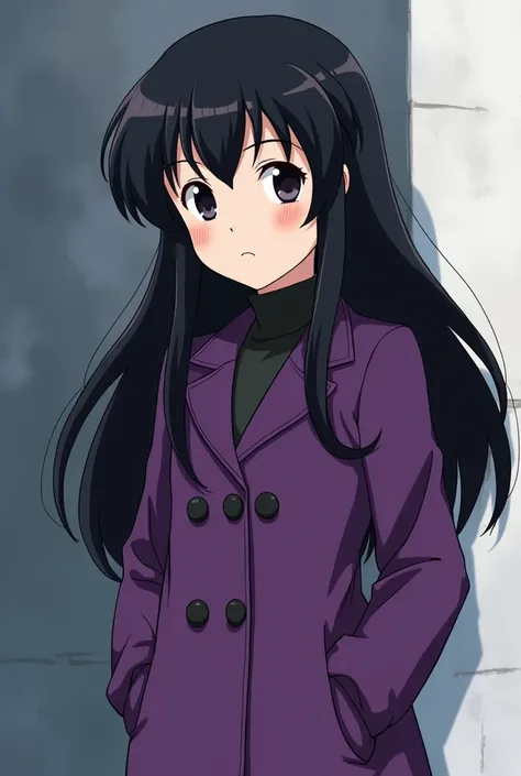  anime girl with long black hair and a purple coat, Ghibli anime style ,  inspired by Kamisaka Sekka , Ghibli anime style  style, rumiko, from akira ( 1 9 8 8 ) style,  inspired by Munakata Shikō , inspirée par rumiko Takahashi,  in the style of Akira ,  A...