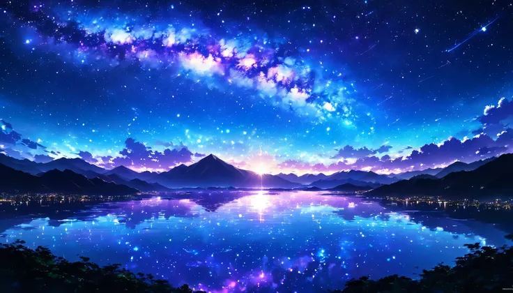 Night Sky, star空, Milky Way, star, star屑, Milky Way, star雲, star団, 流star, Celestial Bodies観測, horizon , silhouette, Mountain, ocean , lake, City lights, gradients , Azure, Ultramarine, green, Purple , black, darkness, mystery, grow up, universe, Ea...