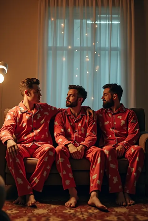 there are three men sitting on a couch in pajamas, new album cover, 🚀🌈🤩, lada, promo art, album cover, album cover!, andrzej duda, elves sitting on the couch, official artwork, by Emma Andijewska, igla, slush)), sweet looks, wearing pajamas, sweet dreams, ...