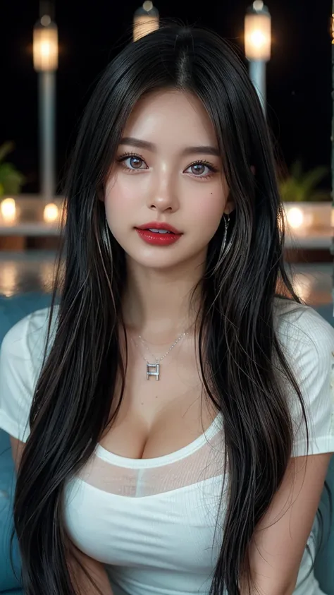 Beautiful city female college student, masterpiece, Light makeup, dark red lips, Silver Hair, Messy long hair, Beautiful and elegant. Ultra-clear, masterpiece, Works perfectly, 16K, HD, night, light, Exquisite features, Japanese Idol, Pretty Face, peaceful...