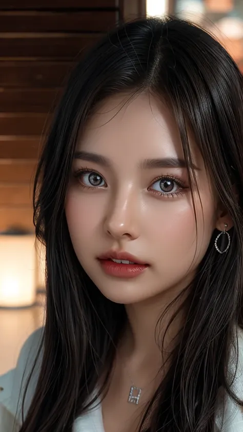 Beautiful city female college student, masterpiece, Light makeup, dark red lips, Silver Hair, Messy long hair, Beautiful and elegant. Ultra-clear, masterpiece, Works perfectly, 16K, HD, night, light, Exquisite features, Japanese Idol, Pretty Face, peaceful...