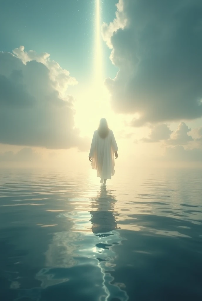 Create a beautiful image of God walking on water