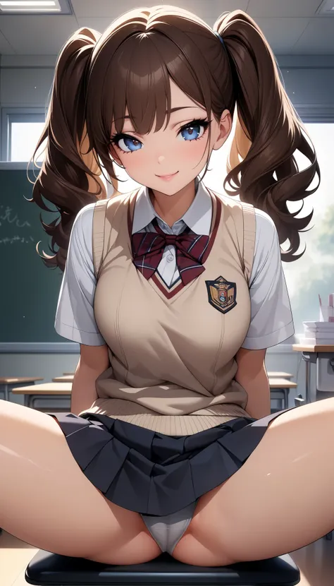 ( top quality :1.2,  very detailed,  high detailed CG illustration ,  soft focus, masterpiece:1.2,  top quality ,  best aesthetics),  one woman, JK, uniform, Brown Hair,  twin tails,  beautiful eyes,  beautiful lips,  very detailed目と顔,  long eyelashes, bei...