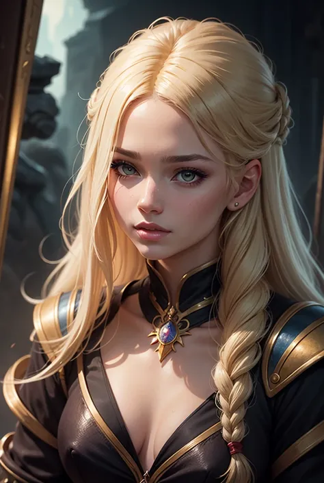 a close up of a woman with long blonde hair holding a cell phone, inspired by Magali Villeneuve, fantasy art portrait, fantasy portrait art, detailed matte fantasy portrait, alice x. zhang, fantasy portrait, epic fantasy art portrait, beautiful fantasy art...