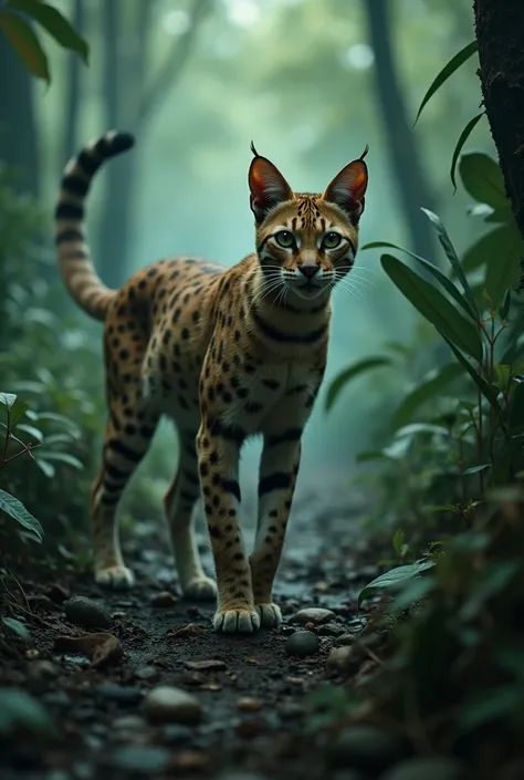 In the dense heart of a forgotten jungle, where the air is thick with mist and the shadows seem to whisper ancient secrets, two creatures are bound together by an unseen, malevolent force. A domestic cat and a serval, both predators in their own right, now...