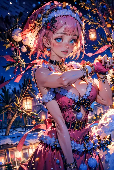 1girl,solo,beautiful,cute,(((pink short hair,blue eyes))),big breath,cleavage,santa costume,fluffy clothes,
Christmas,Christmas tree,snow,outdoor,starry night,brilliant view,