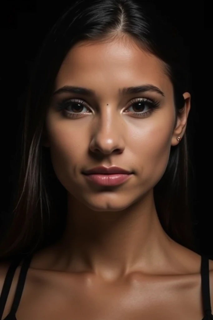 Enhance the quality and details of this image of a female face. Improve the sharpness, color accuracy, and lighting. Focus on enhancing facial features like eyes, lips, skin texture, and hair, ensuring a more realistic and polished appearance. Increase ove...