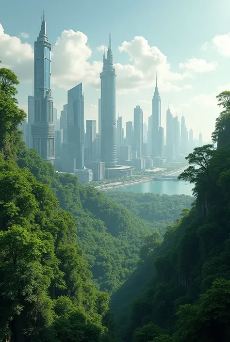 Add mass afforestation and a modern city 