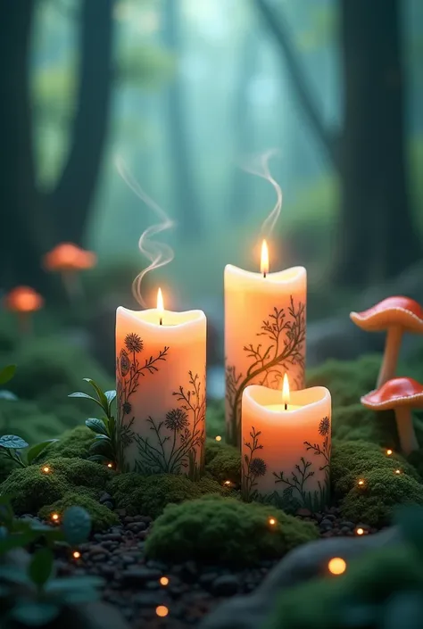 Scented candles with enchanted forest background
