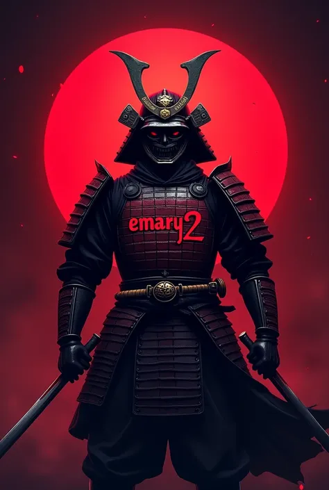 A logo for a professional gaming page called EMaRYT2 with a red background and a samurai in the background, and on the samurais chest is written with EMARYT2