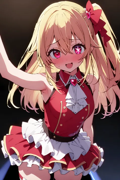 NSFW,masterpiece, top quality , high res, very detailed,Hoshino Ruby(My Favorite ),Star-shaped pupils, long hair, side ponytail ,Blonde,Idol