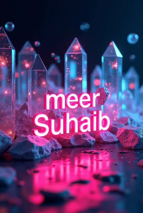 Create a 3d neon light crystal card on which "meer_suhaib" has been written... Stylish and charismatic card for WhatsApp dp 