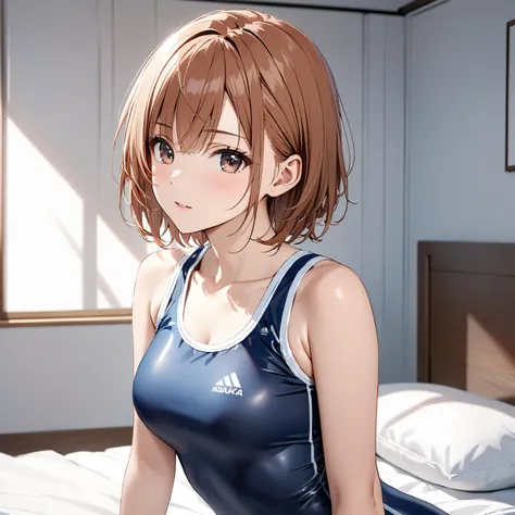 ( cute),  Shorthair,  school swimsuit, (Misaka Mikoto), masterpiece:1.5, masterpiece, highest quality, UHD, retina, masterpiece, accurate anatomy, super detailed, high quality, best quality, 8k