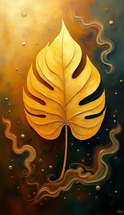 Abstract painting based on gold　Monstera
