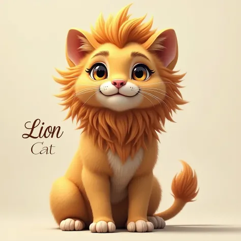 A realistic cute lion cat.
Lion_Cat is written in a stylish uppercase cursive letters 