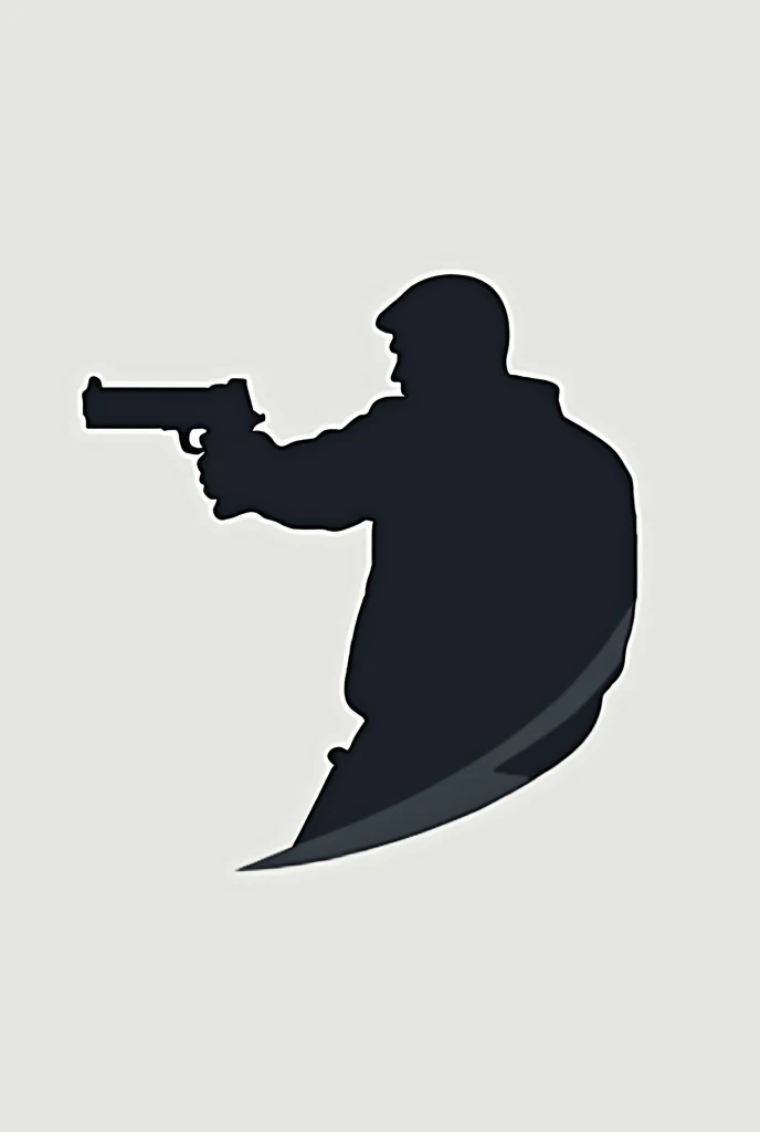 "Design a minimalist, sleek logo featuring the silhouette of a man firing a pistol. The figure should be simple and dynamic, capturing the action of firing with clean, flowing lines to convey movement and energy. Focus on the motion of the shot, using just...